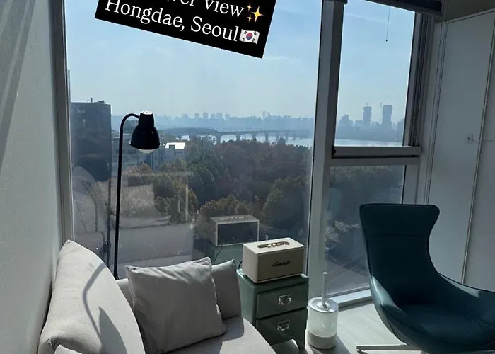 Open2-Hongik Hapjeong Station 2 Minutes-Luxury Hotel Style-Panoramic Han River View-Queen Bed For 2 People-Comfortable Sofa Ott
